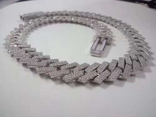 925 Sterling Silver 14K White Gold Mens Cuban Chain 18mm 22inchVVS1 Moissanite Diamond Pendant Charm Excellent Touch