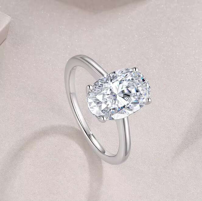 S925 Silver High Luxury 8*12mm Oval Egg-shaped D Color VVS1 Moissanite Female Ring Exquisite Sense High-end Ins Style