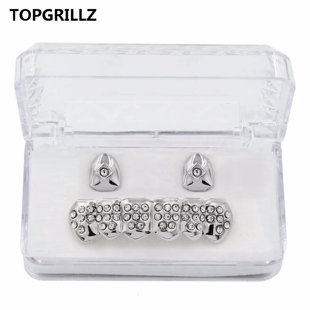 TOP Light Yellow Gold Color Plated 2 Single Top Teeth Cap Tooth Grills Two Lines Bottom Hip Hop Grill For Gift 250606