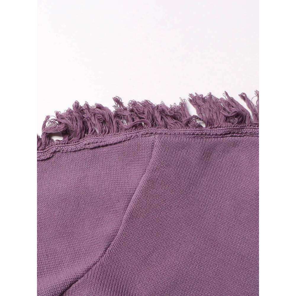 TWOTWINSTYLE Ombre Casual Sweaters For Women O Neck Long Sleeve Patchwork Tassel Temperament Loose Sweater Female Fashion Style