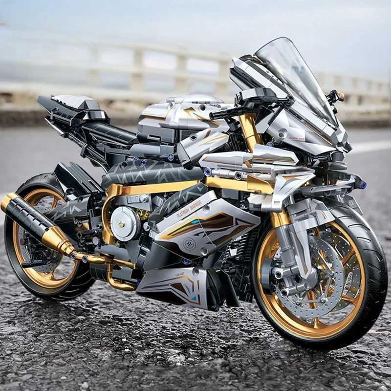 NEW MOC Technical Platinum Motorcycle Model Building Blocks Kit for Adults Display Motorcycle Set for Adult Kids Birthday Gifts Y250628