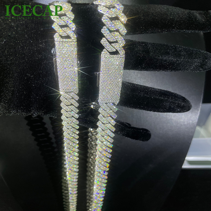 Hiphop Jewelry Moissanite Chain 10mm 12mm 2rows 925 Sterling Silver Pass Diamond Tester Cuban Link Chain Necklace for Men Gift