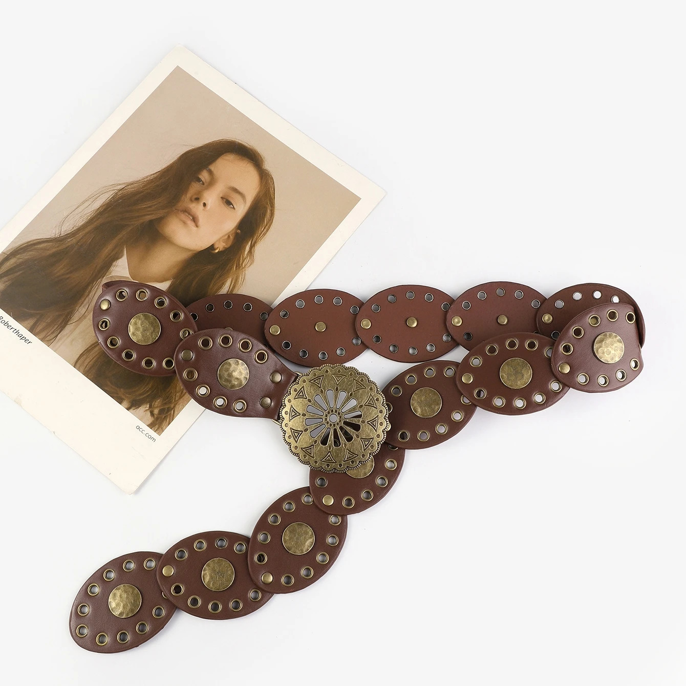 retro western cowboy belt personality round hollow metal wide belt for women 250618