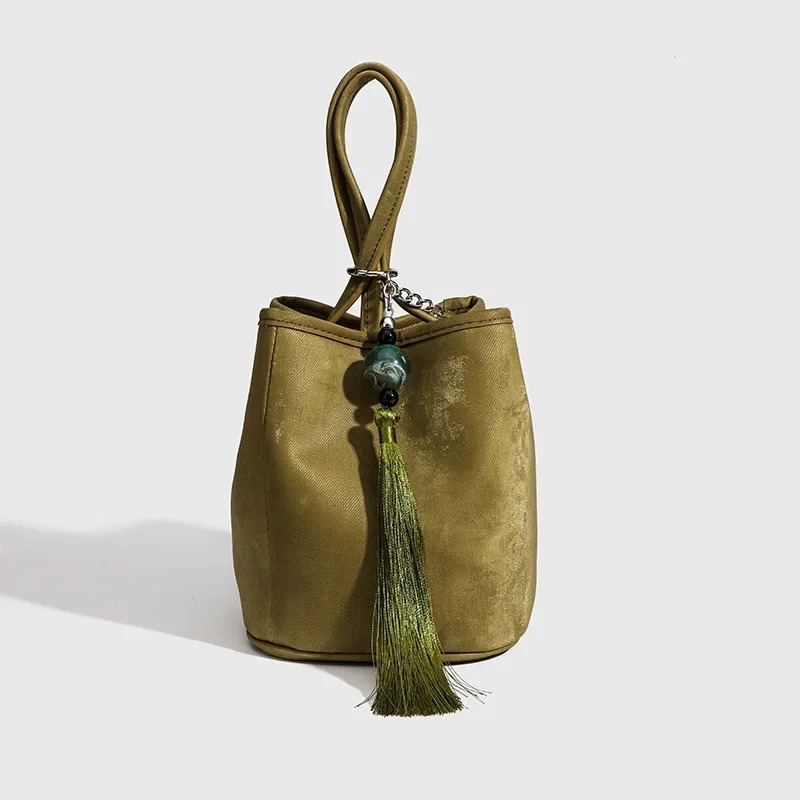 Summer Chinese Style Soft Leather Handbag Womens Underarm Crossbody Bag Fashionable Bucket Bag Handle 250623