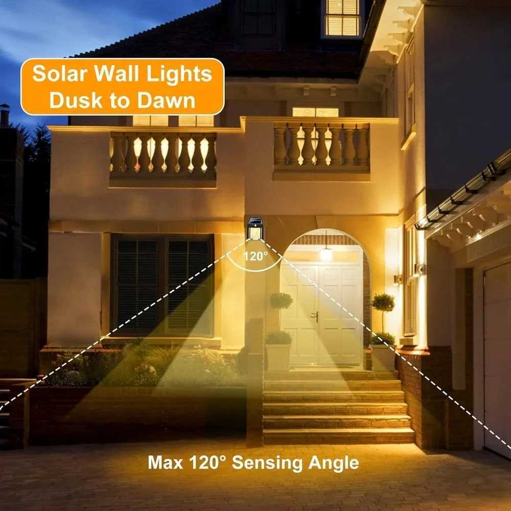 LED Solar Wall Light Outdoor Wireless Dusk to Dawn Porch Light Unit Solar Wall Light with 3 Modes and Motion Sensor Entrance XJ250624