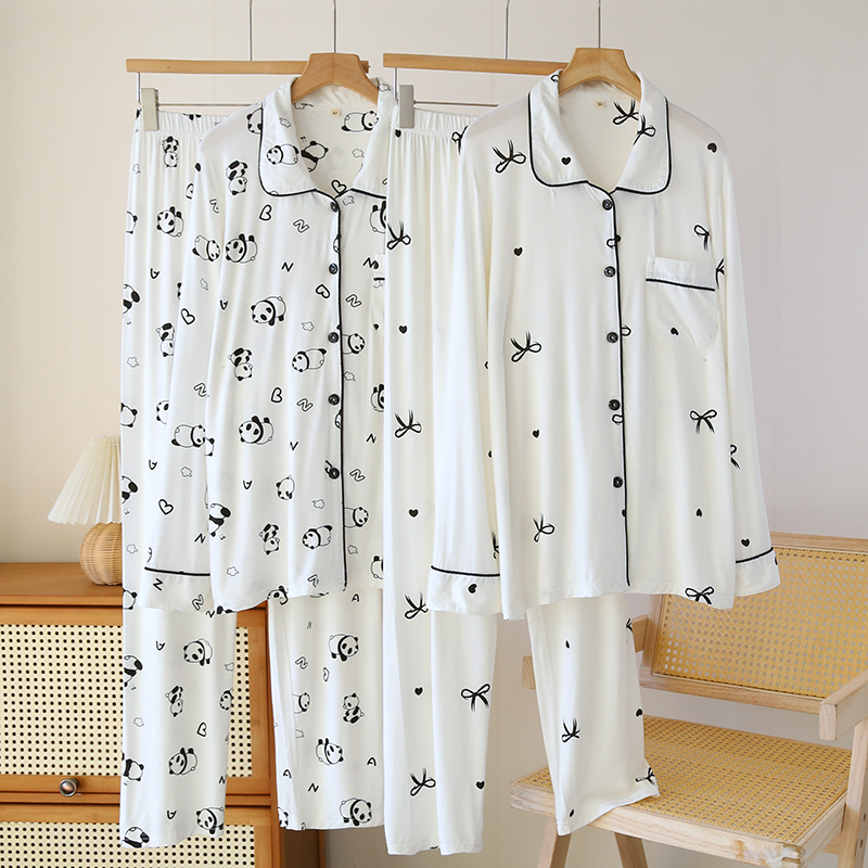 Wholesale Modal Pajamas Spring and Autumn Collar Long Sleeve Pants New Cartoon Cardigan Thin Home Pajama Set Can be worn externally
