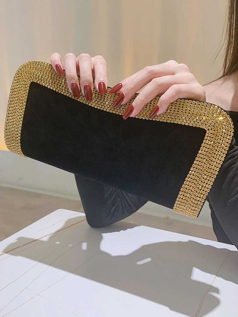 Velvet Rhinestone Bag For Women Cheongsam Black Evening Clutch Purse Highgrade Dress Portable Luxury Wedding Dress Handbag M250625