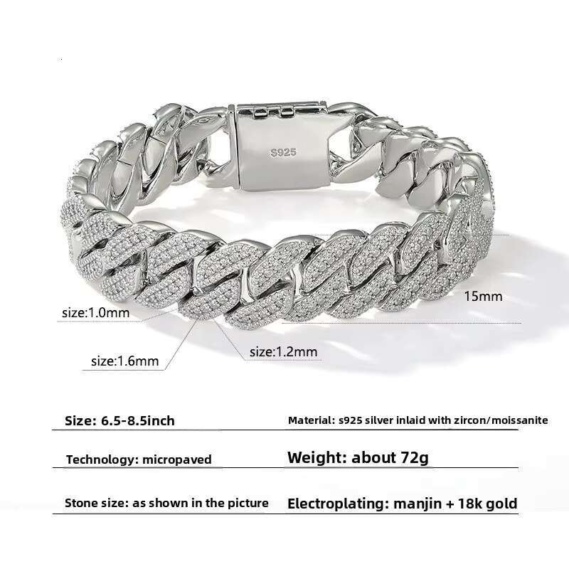 Chic Male Fashion: Elegant S925 Silver Bracelet Enhanced by Durable Moissanite Gemstones