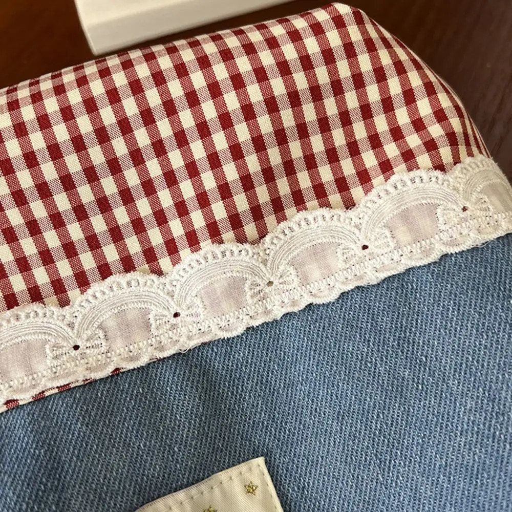 Korean INS Sweet Lace Handbag Leisure Denim Plaid Tote Bags Portable Bag Commuting Bag Denim Plaid Canvas Tote Bags Womens Bag 250624