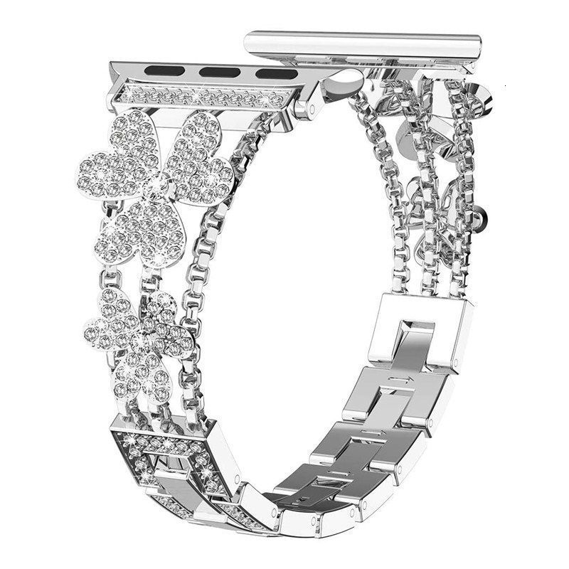 Luxury Fashion Clover Diamond Inlaid Metal Watch Straps for Apple iWatch 9-1 Series