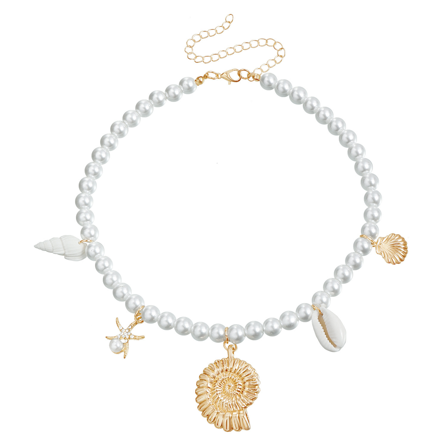 Jewelry INS Summer Beach Casual Vacation Style Starfish Conch Clavicle Chain Pearl Necklace Jewelry for Women
