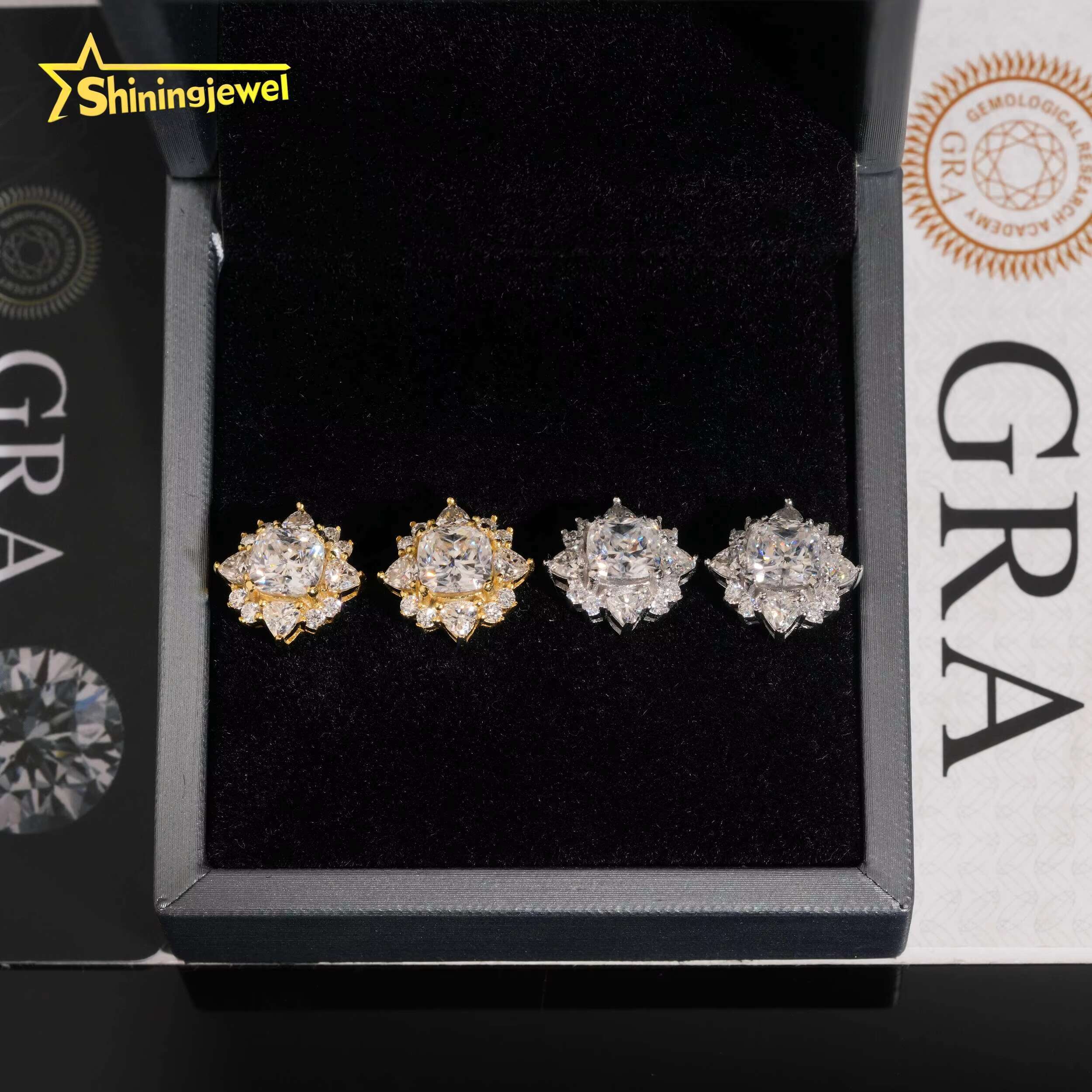 Popular Hip Hop Flower Stud Earrings Simple and Stylish Earring Cushion Cut Moissanite 925 Silver Stud Earrings for Wedding