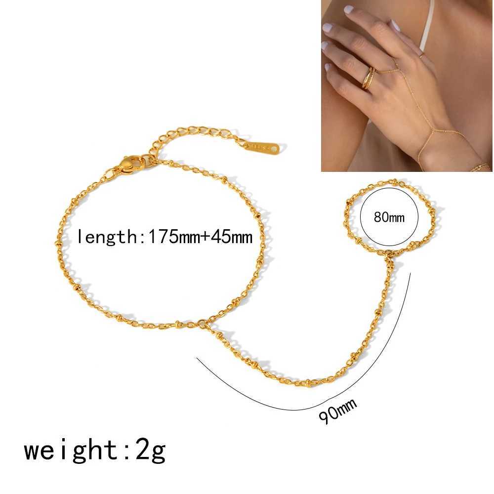 14K Gold Plated Stainless Steel Hand Chains Bracelet for Women Dainty Cubic Zirconia Bracelet and Ring Chain Body Jewelry X2507181