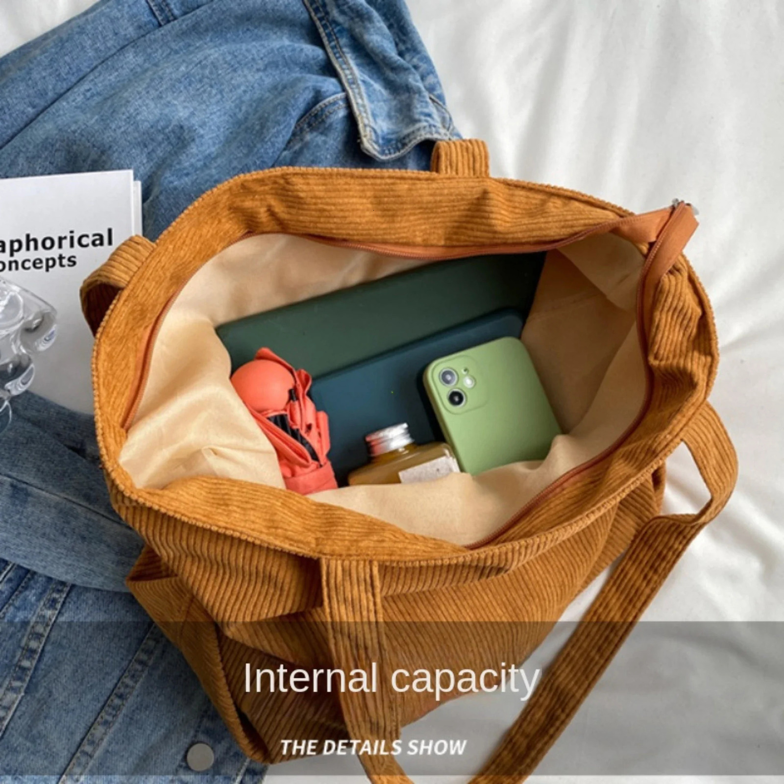 Leisure Corduroy Bag Womens Large Capacity Shoulder Bag Fashion Vintage Solid Color Handbags Large Capacity Shopper Bag 250624