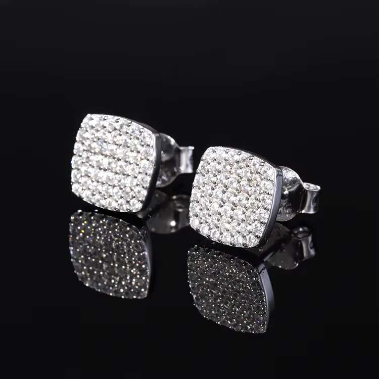 Trendy Square Style Earrings Jewelry 925 Solid Silver GRA Round Moissanite Diamond Stud Earrings for Man Women