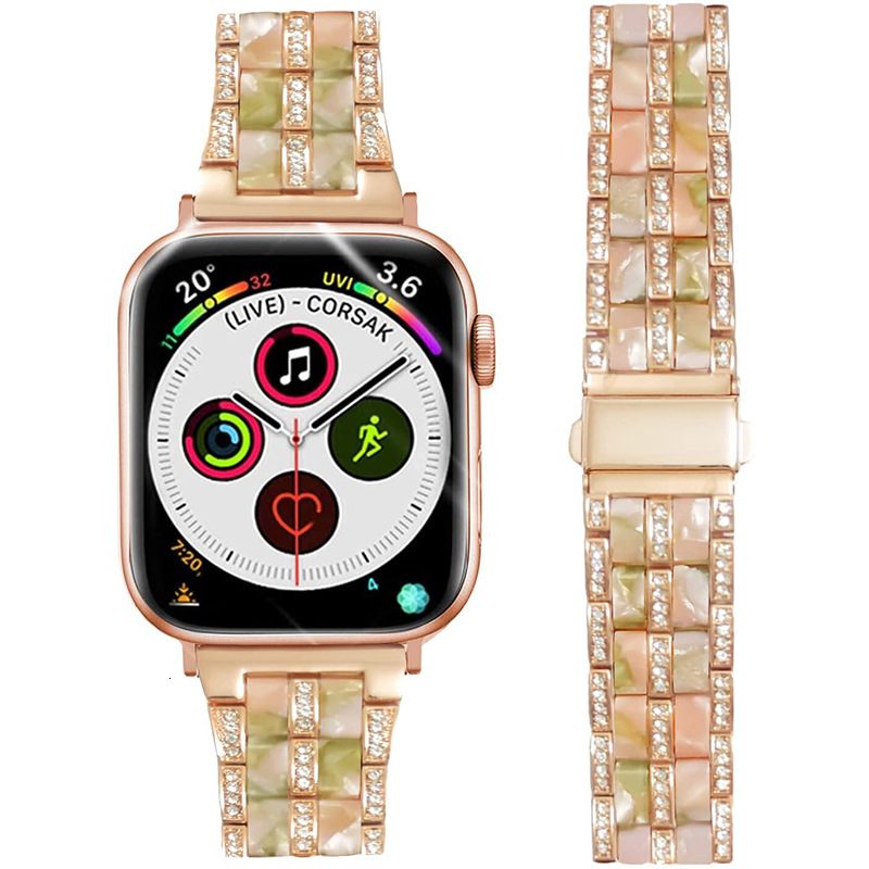 Luxury Premium Designer Five-Link Metal Resin iWatch Band Fashion Elegant High-End Strap for iWatch Series 1-8 SE