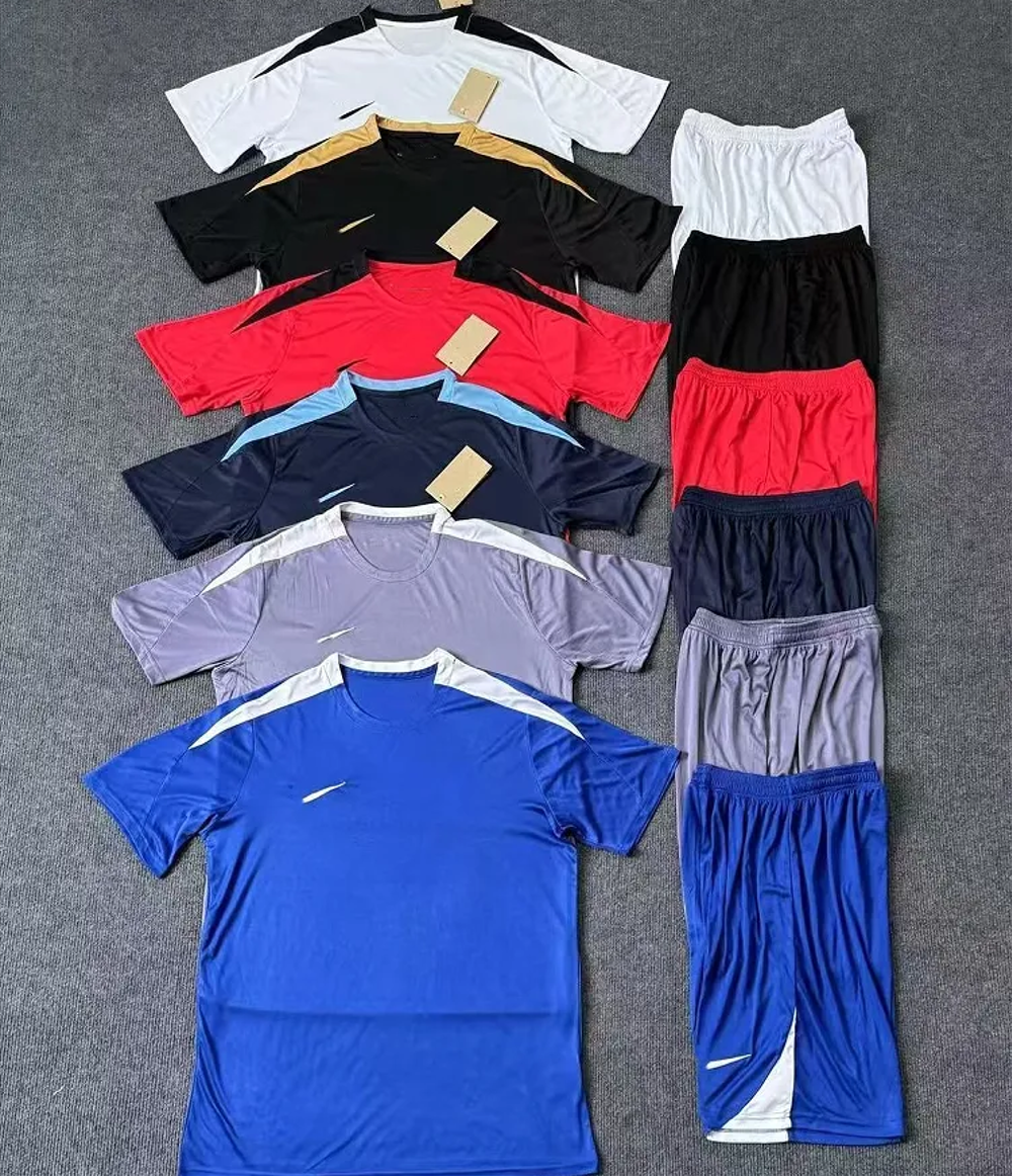 Asian size Summer mens sport tracksuit two-piece suit fitness set jogging running shirt shorts quick dry mesh tracksuits gym football suit jersey sportswear