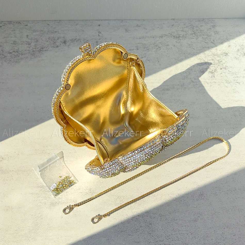 Alizekerr Rose Shaped Crystal Evening Bags Women Gorgeous Boutique Diamond Metal Clutch Purses And Handbags Bridal Wedding Party M250625