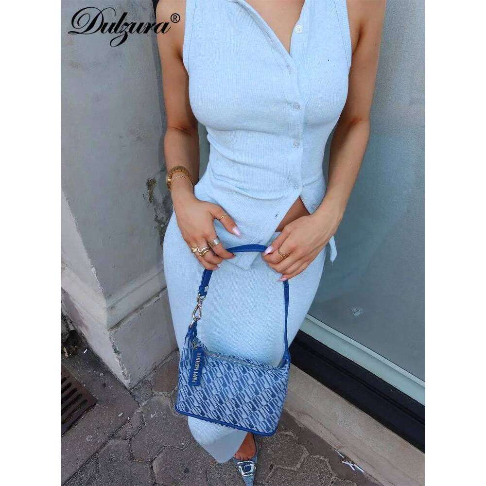 Dulzura Matching Suit Sleeveless Ribbed Single-Breasted Top Shirt Maxi Skirt 2025 Spring Summer Women'S Clothing Sexy Streetwear