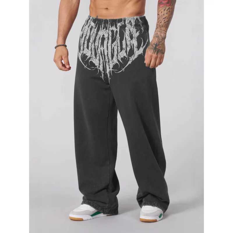American Style Mens Sports Pants Joggers Muscle Fitness Casual Long Pants Loose Straight Pants Street Fashion Trendy Mens Pants X250625