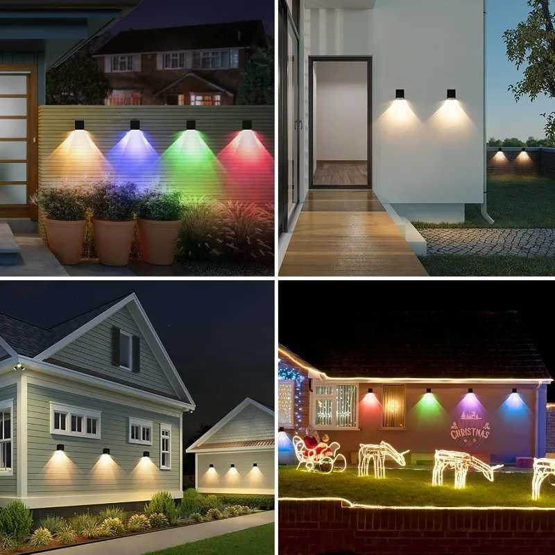 1/2/3/4PCS Outdoor Solar Wall Lights Fence Lights IP65 Waterproof with Warm White and RGB Mode Suitable for Courtyard GardensXJ250624