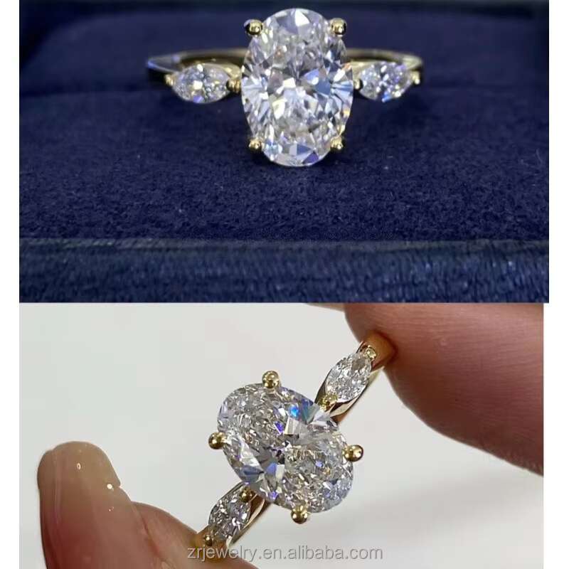 Fashion Jewelry Rings 18K 925 Sterling Silver Classic Ellipse Oval Shaped Moissanite Ring White Gold Band