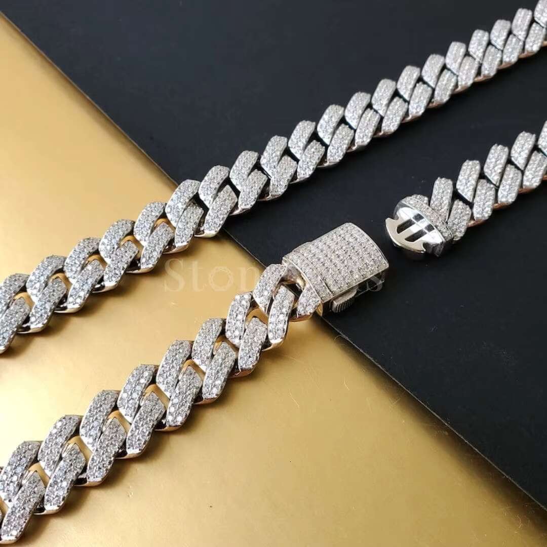 925 Sterling Silver Cuban Link Chain Premium Hip-Hop Bling Zircon Stones for Trendsetters Wedding Gift Sweater Necklace Type