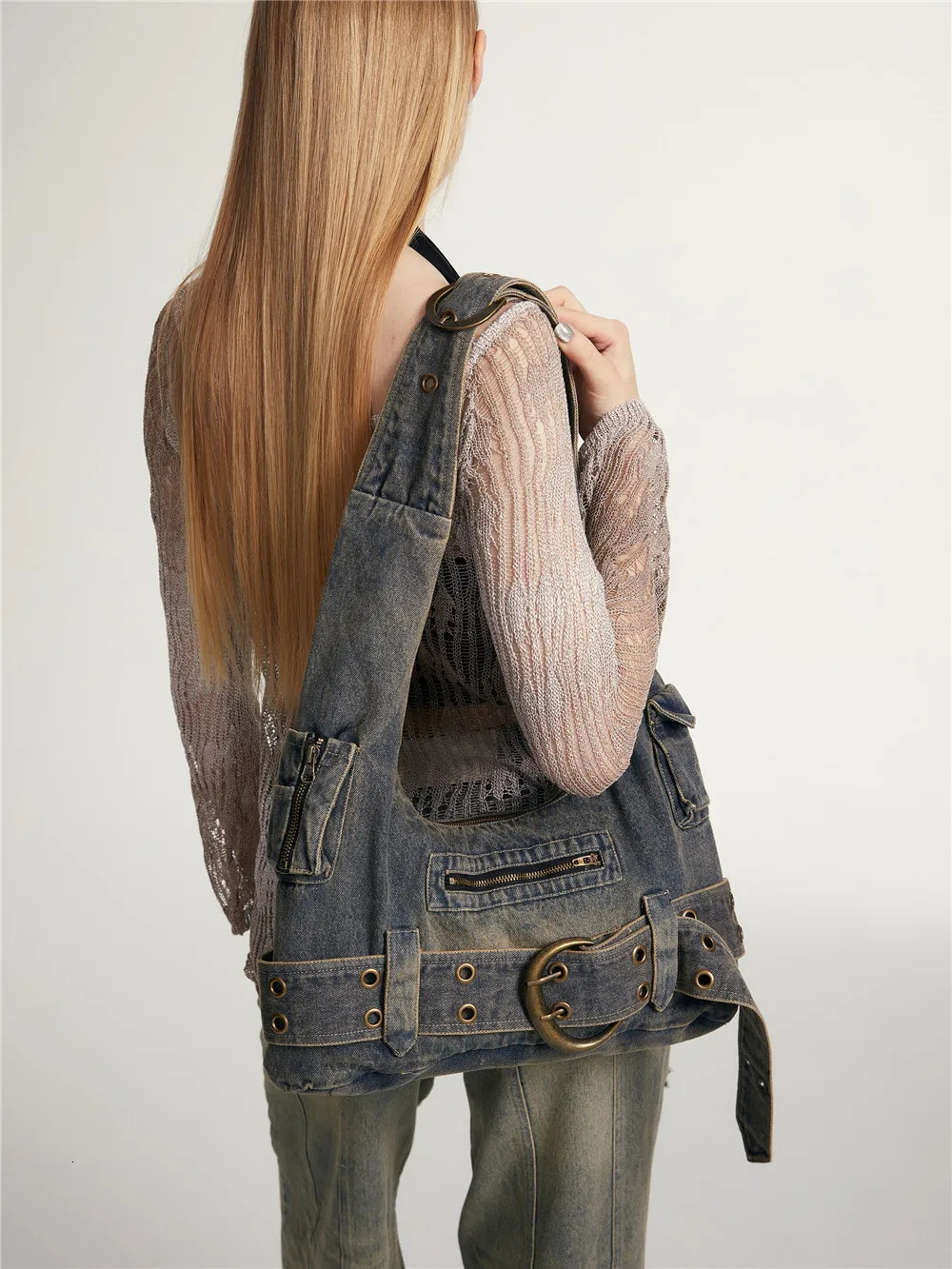 Large capacity Women handbag Fashion Denim Single female Shoulder Crossbody Bag Casual Rivets ladies big Armpit bag 250624