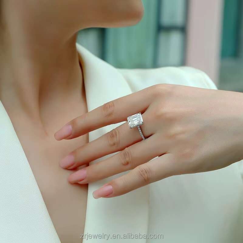 3CT Sterling Silver Moissanite Emerald Cut Pear Cut Diamond Ring Emerald Pear Cut Luxury Wedding Band