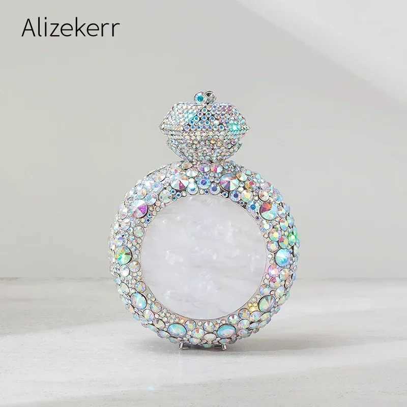 Alizekerr Perfume Bottle Shaped Crystal Evening Bags Women Gorgeous Classy Rhinestone Round Metal Clutch Purses Wedding Party M250625