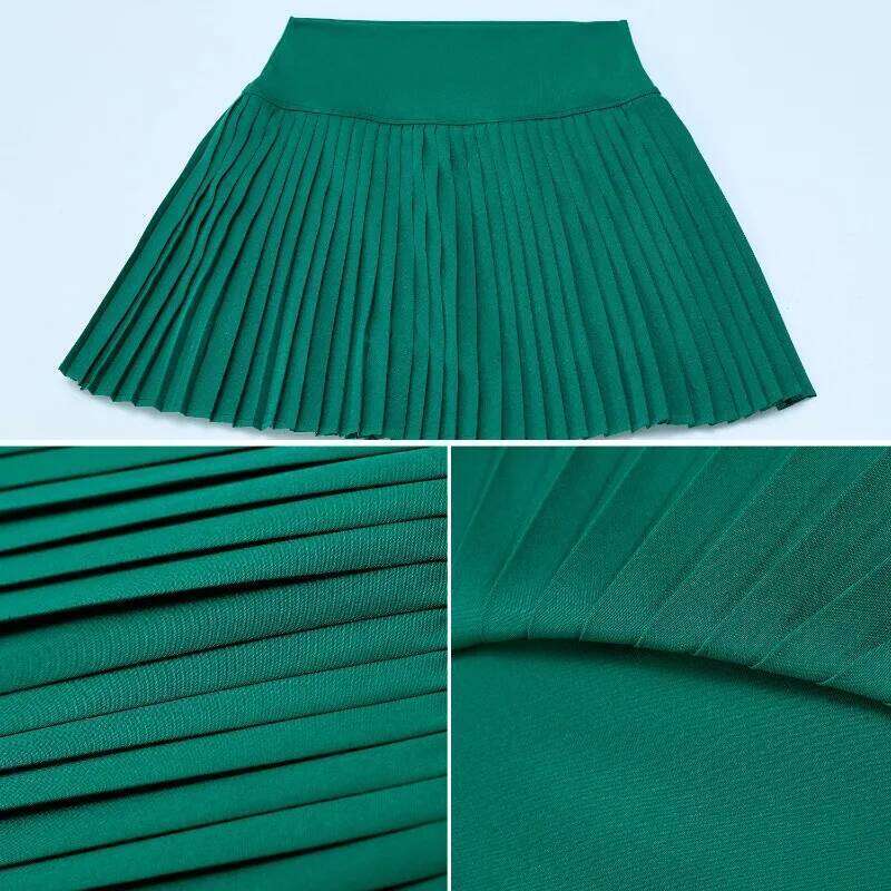 Fashion High Waist Pleated Sports Women Outdoor Fiess Fake Two Pieces Tennis Pants Anti-Glare Yoga Skirt