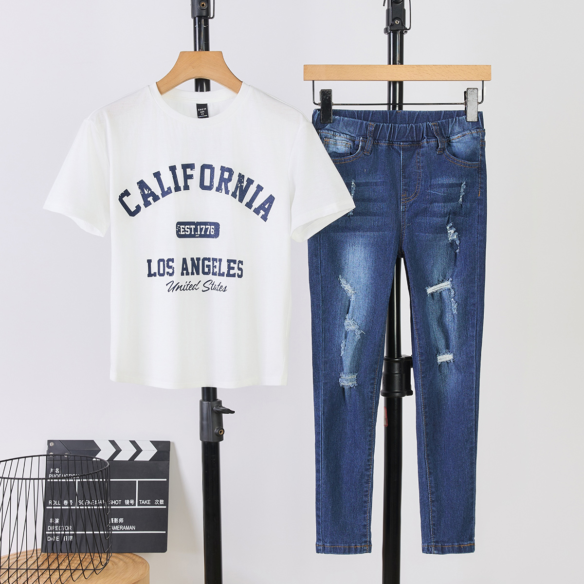 Summer Childrens Outfit: Shorts Sleeve Tee & Jeans Pant Combo Pack