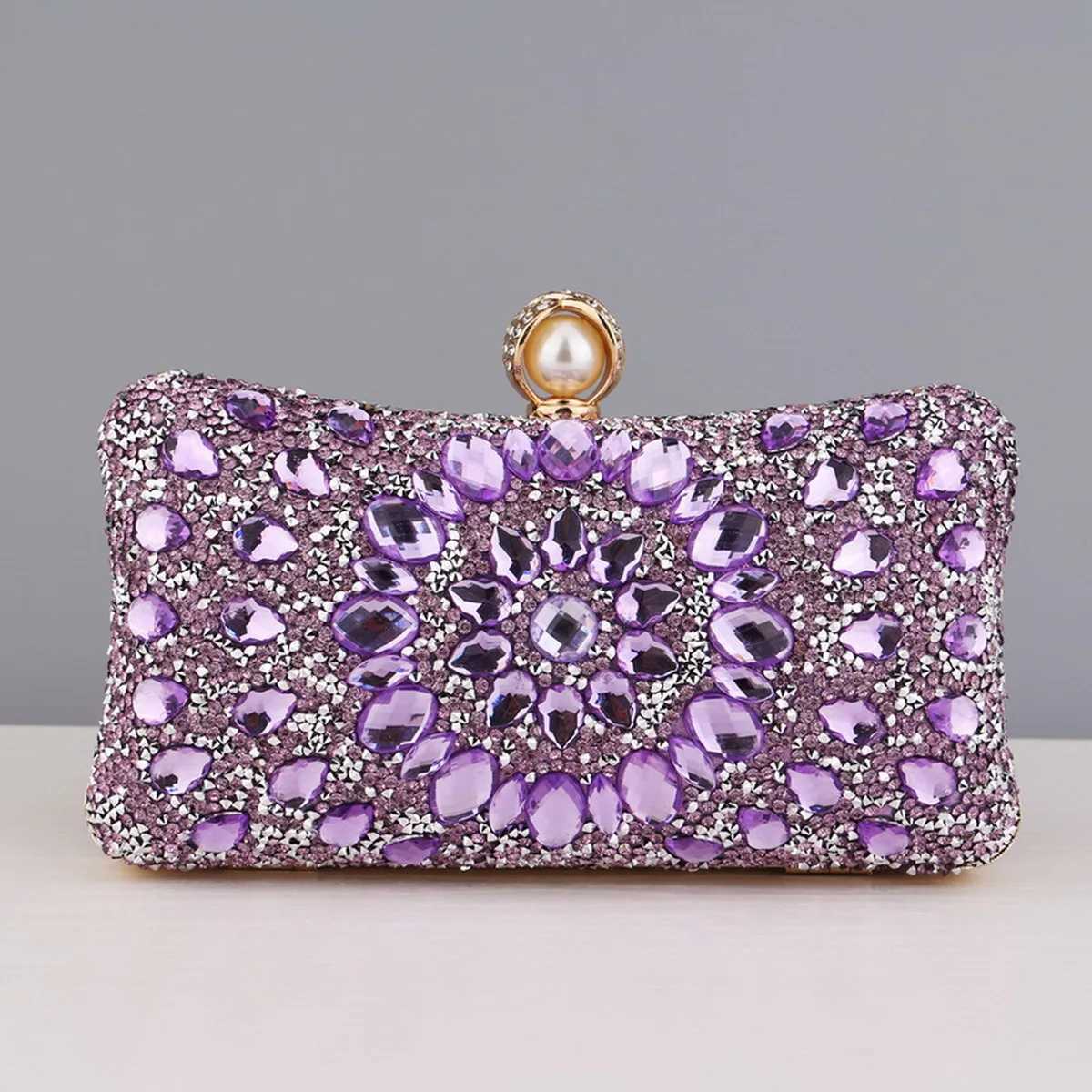 Full Diamonds Evening Bags Acrylic Flower Rhinestones Clutch Bags Metal Pearl Luxury Prom Wedding Dinner Handbags M250625