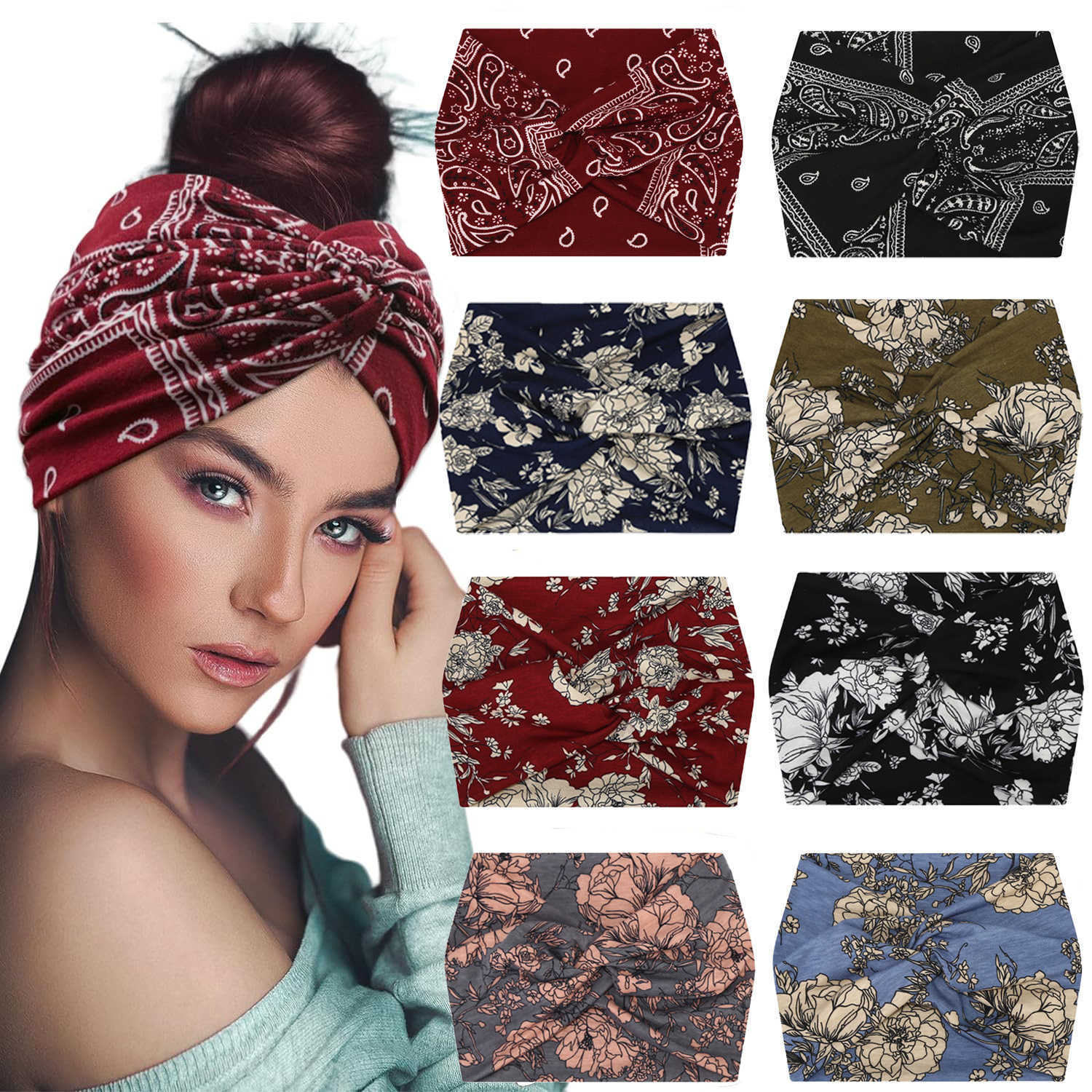 Bohemian cashew elastic cotton sports hair band women's wide brimmed headband Headband Headdress 250615