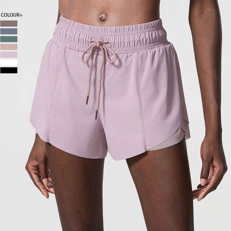 Women Outdoor Running Solid Color Drawstring Loose 2 In 1 Workout Gym Shorts Female Breathable Quick Dry Sportswear