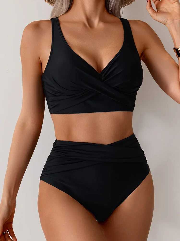 2025 New Summer Swimwear Bikini Set Sexy High Waist V Neck Bikini 2 Piece Set Women Split Swimsuit Beach Backless Bikini XJ250624