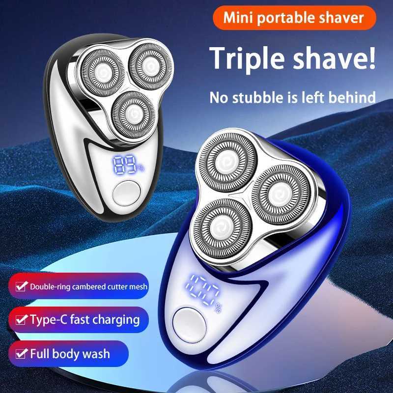 Mini Electric Shaver for Men Portable Beard Knife TYPE-C Charging Three-Head Shavers Face Body Razor with Digital Power Display W250625