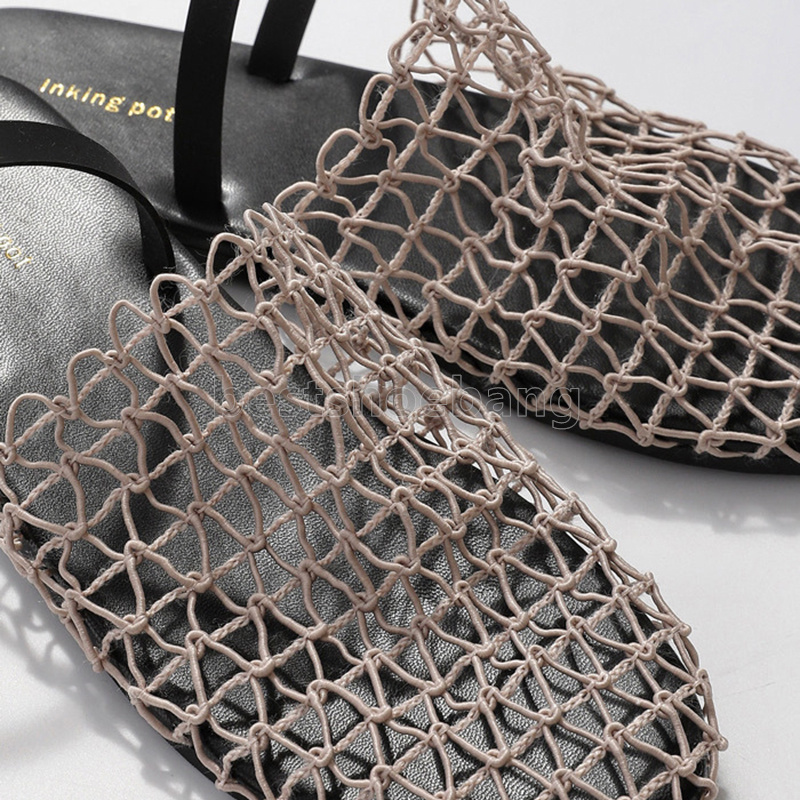 designer sandals flats heels weave mesh womens sandal hollow out slides mules non-slip slippers fashion summer sandale elegant fishnet shoes