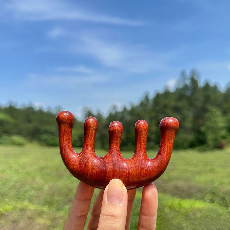 Sandal Wood Five Finger Meridian Massage Comb Wood Comb Head Scalping Body Neck Gua Sha Massager Tool Hair Health Care For Women 250625