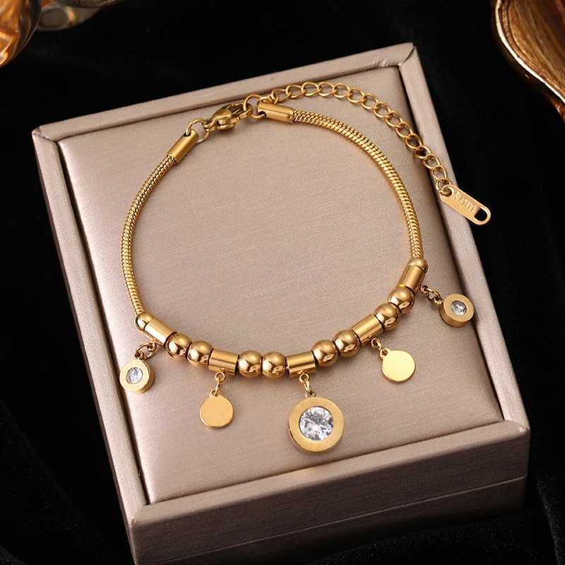 EILIECK 316L Stainless Steel Water Drop Zircon Hexagram Charm Bracelet For Women Trend Fashion Gold Color Jewelry Gift X250625