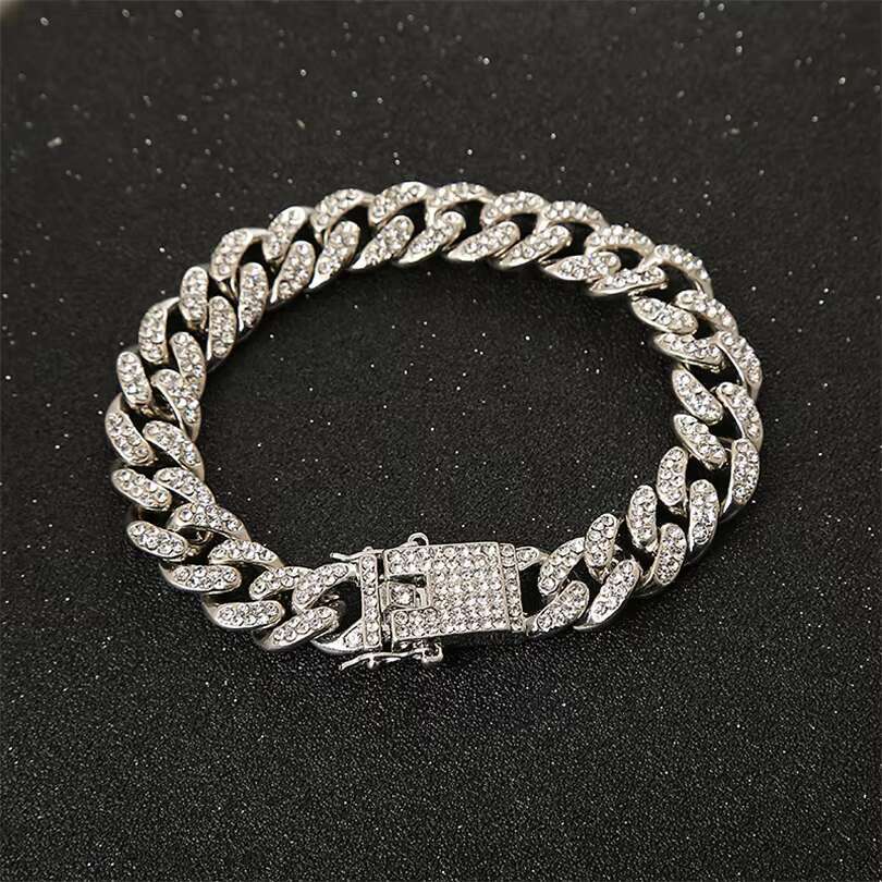 Wholesale 925 Silver Cuban Chain Hip Hop Link Necklace 13-15mm Wide 2 Rows Moissanite Diamond Ready to Ship for Men