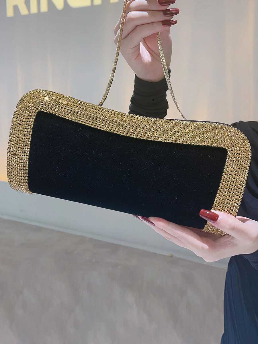 Velvet Rhinestone Bag For Women Cheongsam Black Evening Clutch Purse Highgrade Dress Portable Luxury Wedding Dress Handbag M250625