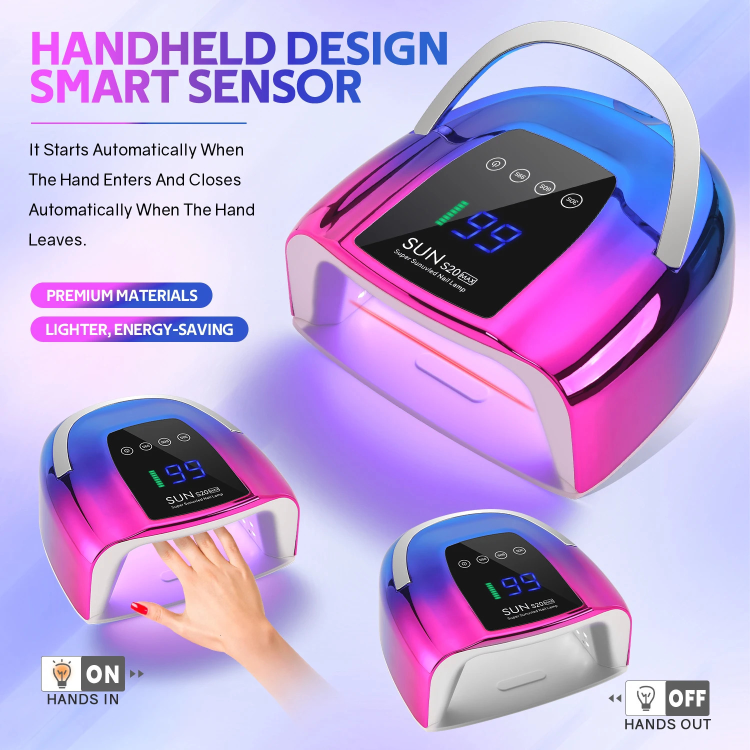 200W Rechargeable UV LED Nail Lamp Cordless Nail Dryer with 3 Timer Settings and Smart Sensor for Home Salon to Curing All Gel 250625