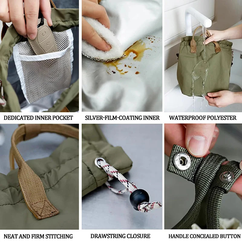 Large Capacity Insulation Waterproof Lunch Bag with Drawstring Closure Thickened Fruit Cooler Bento for Picnic Handle Bag 250624