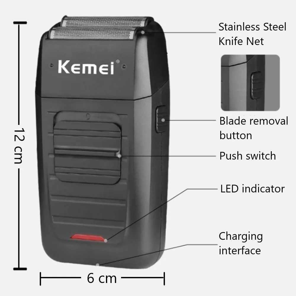 Kemei KM-1102 Rechargeable Cordless Shaver for Men Twin Blade Reciprocating Beard Razor Face Care Multifunction Strong Trimmer W250625