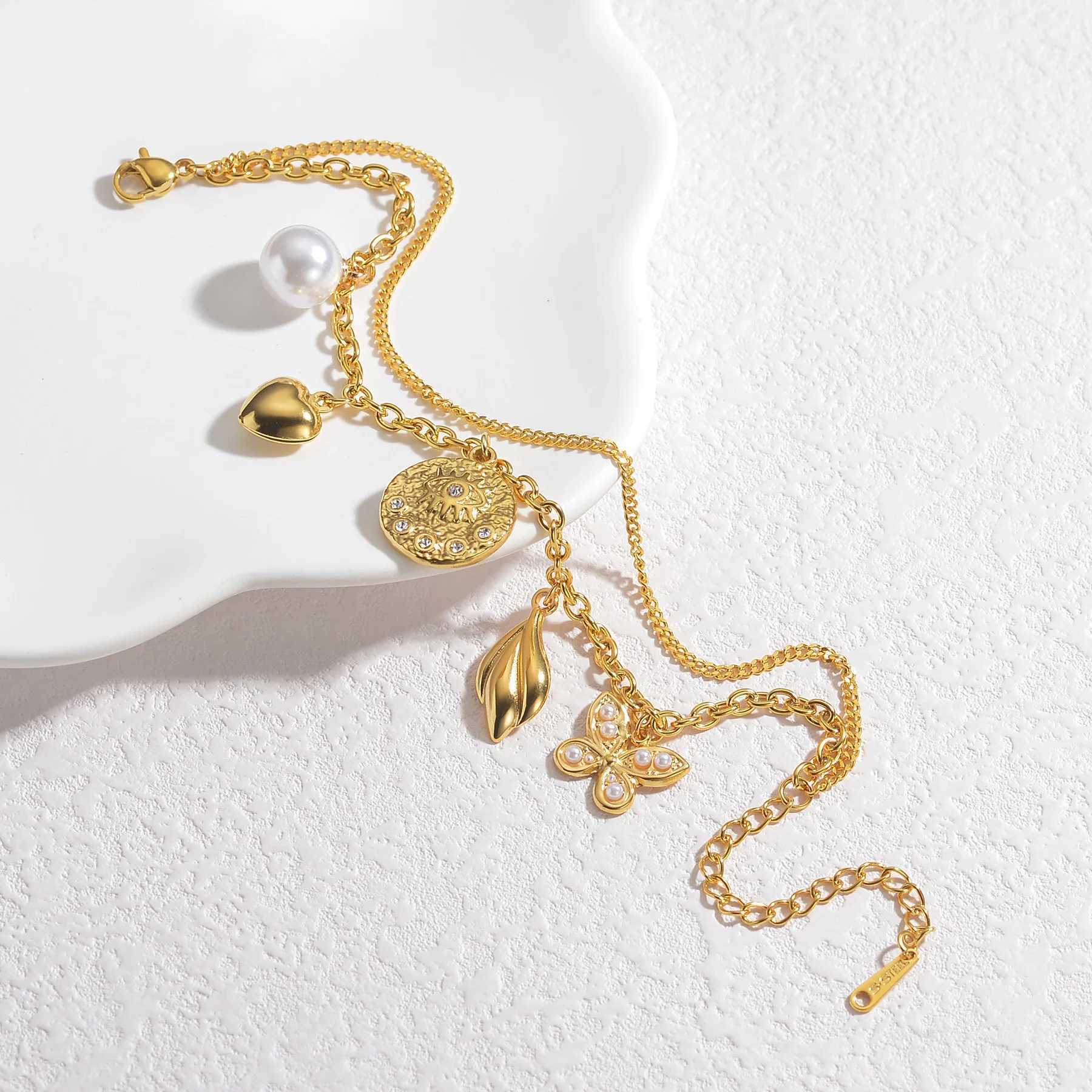 teeme New Double Layers shaped Pendant Bracelet for Women Gold-plated Stainless Steel Simple Birthday Gift X250625