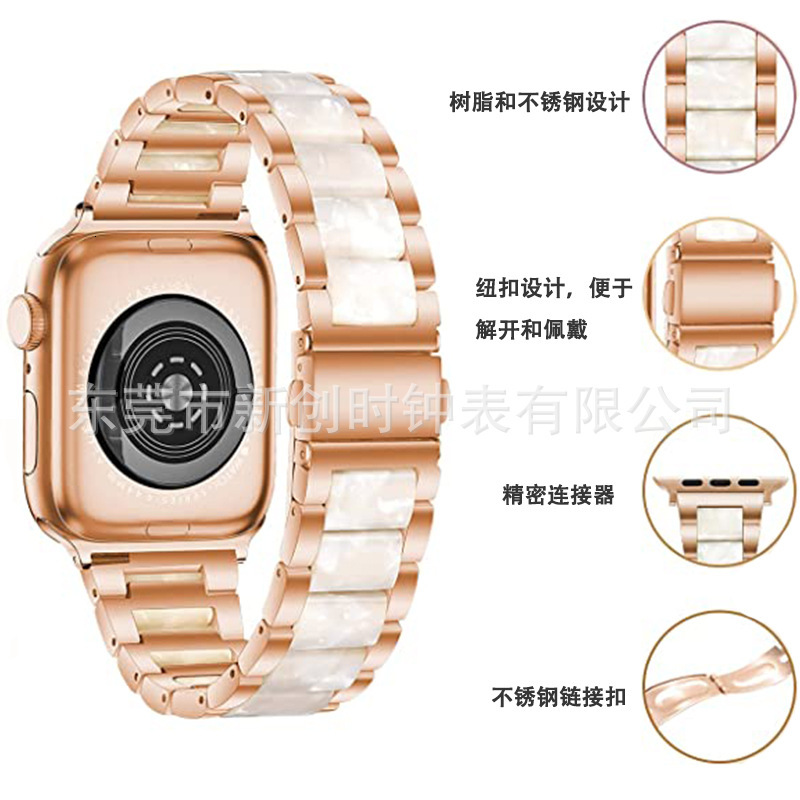 Luxury Premium Three Row Resin Metal Straps for All Series of Apple iWatch iWatch 9-1 SE