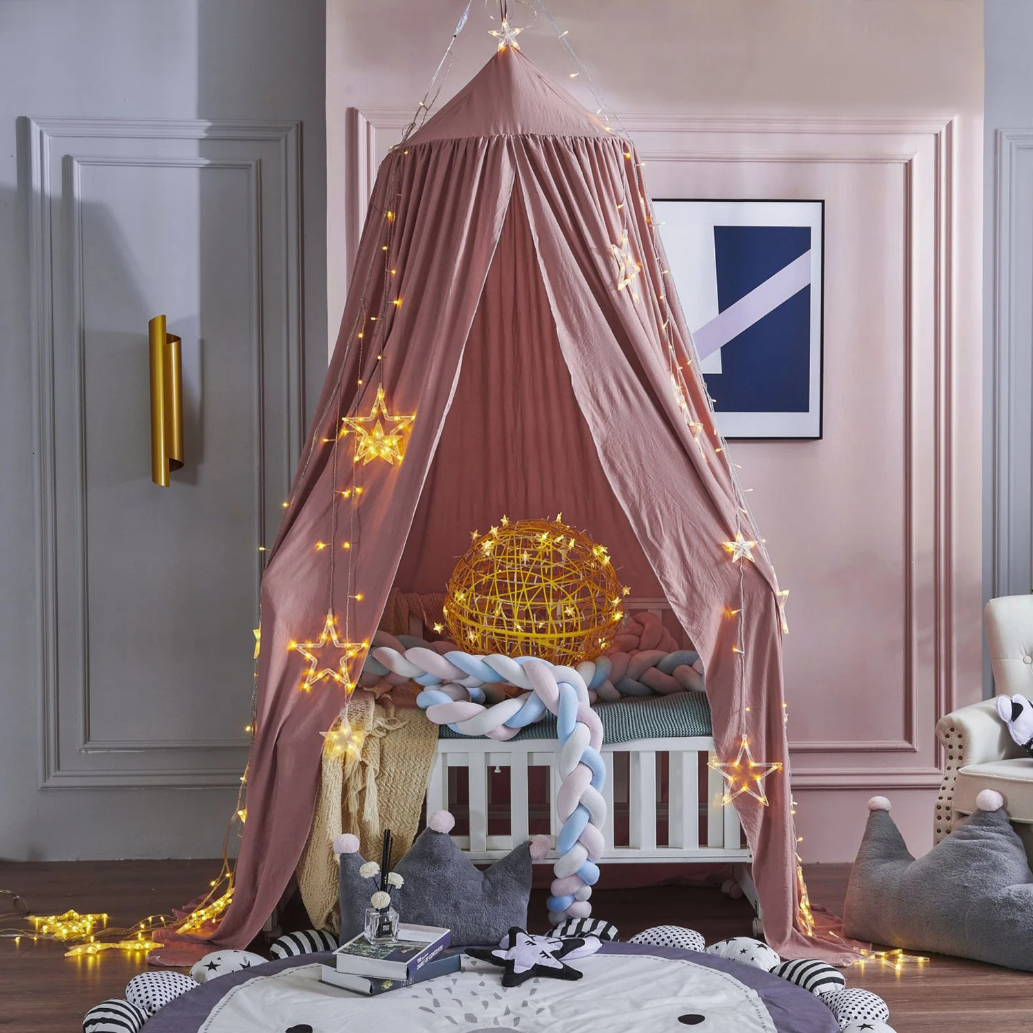 Battilo Kids Bed Mosquito Net Bed Canopy for Boys Girls Room Bed Curtain for Child Crib Children Tent Hanging Round Play Tent 250624