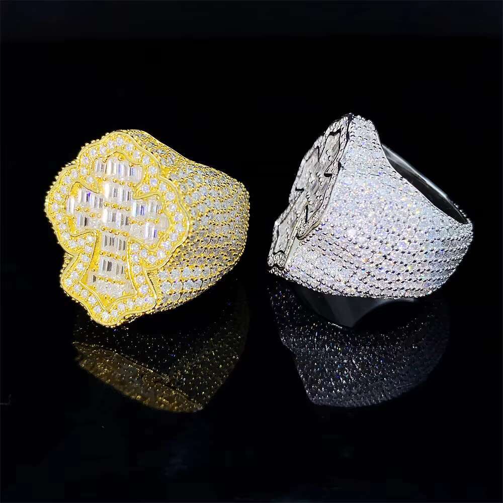 Custom Luxury Jewelry VVS Moissanite Diamond Men Ring Shining Bling Iced Out Cross Rings Hip Hop Jewelry