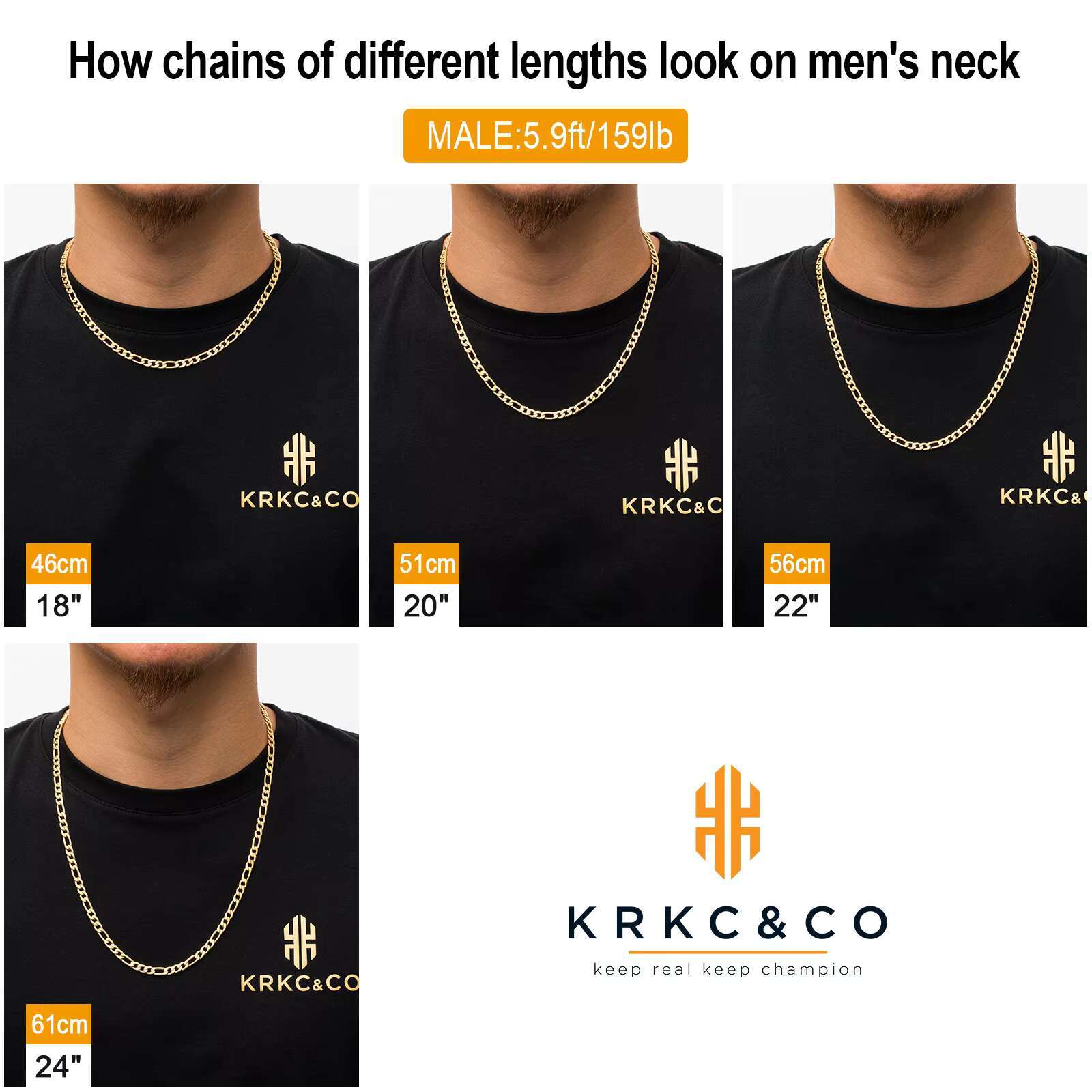 KRKC Wholesale Fashion Jewelry 3mm 5mm 18K Gold Plated Link Stainless Steel Figaro Rope Cuban Chain Necklace Mens Chains